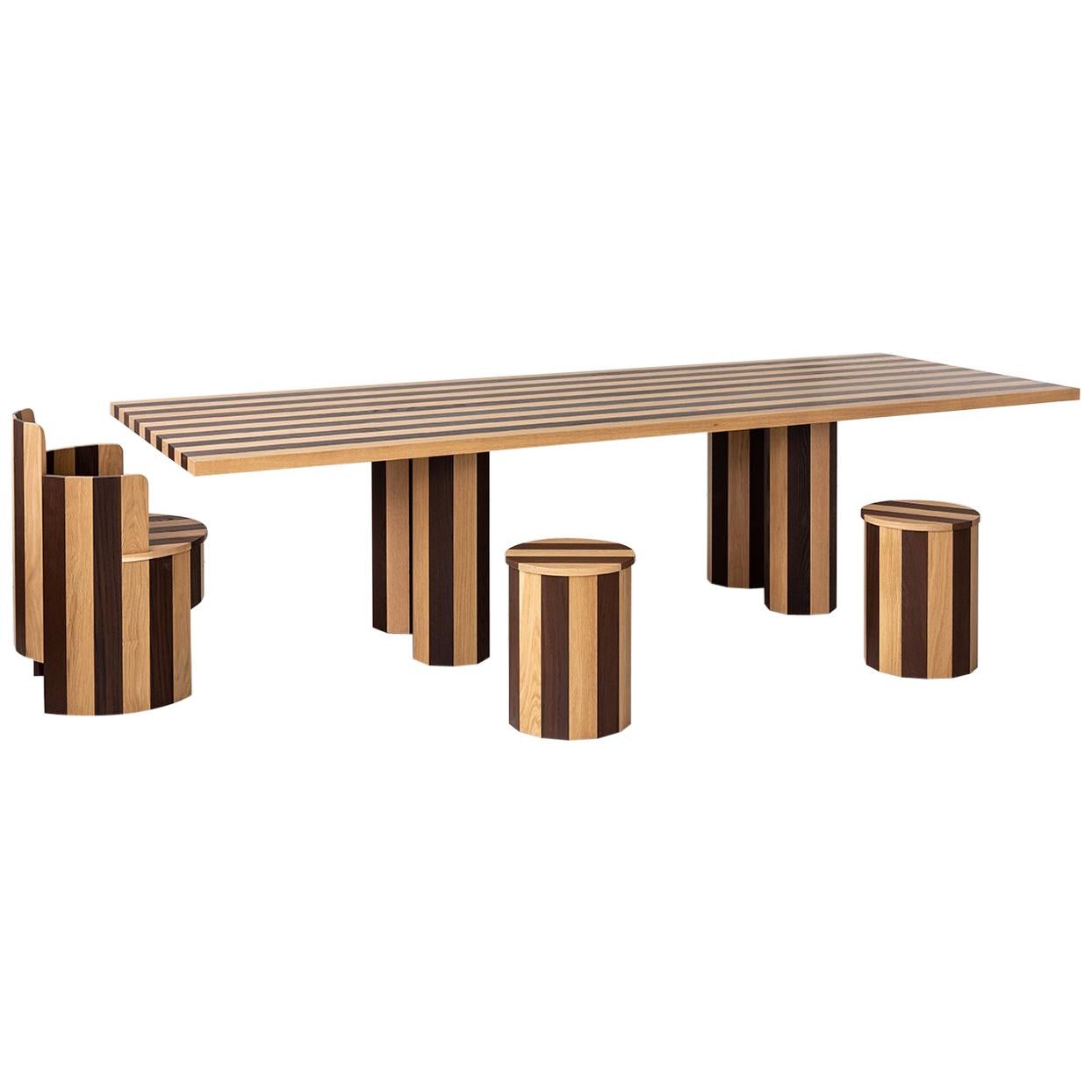 Mesa de Comedor Contemporánea Rectangular Cooperage en Roble Rayado by Fort Standard en venta 1