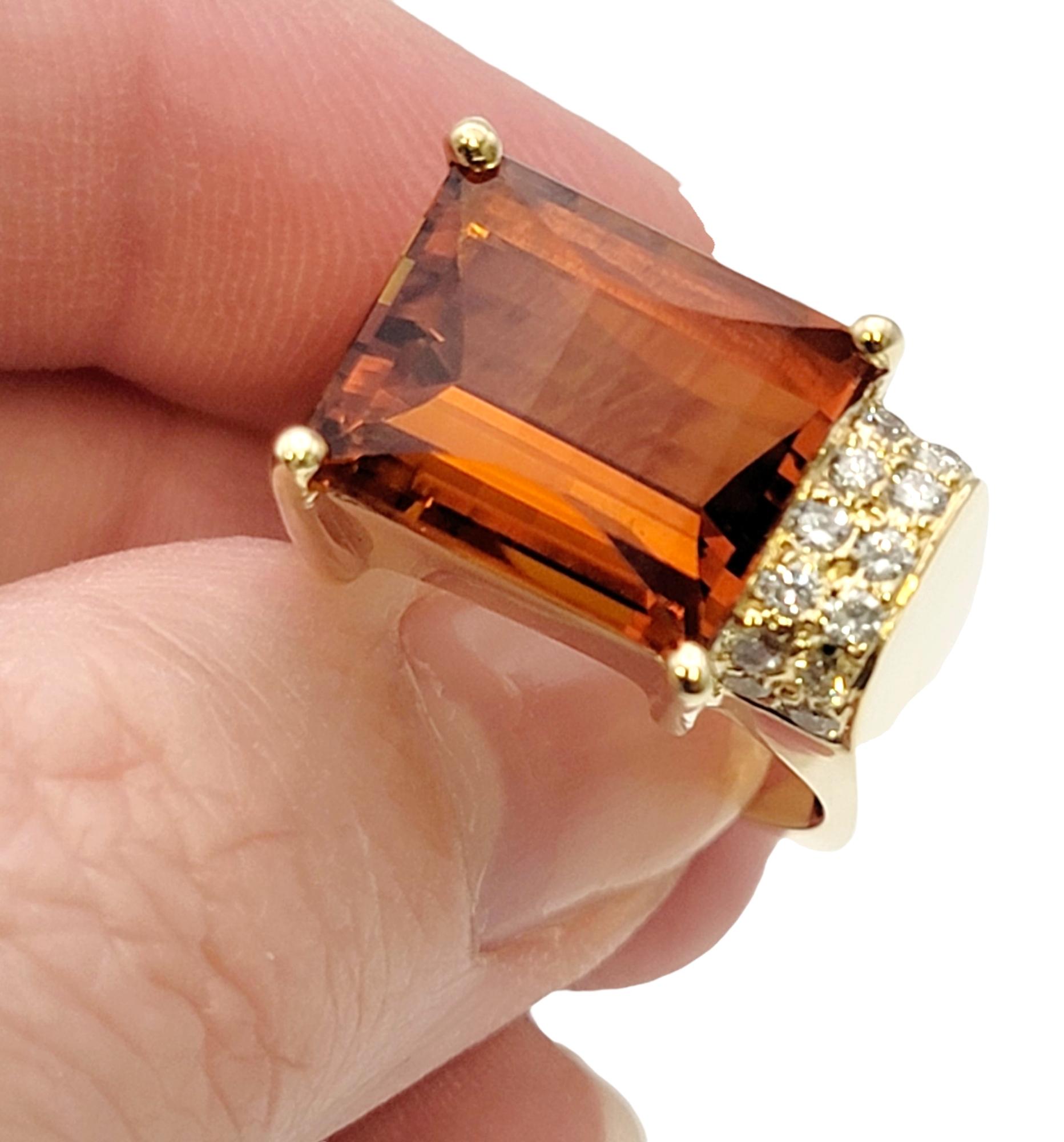 Contemporary Rectangular Cut Citrine and Off-Set Diamond Squared Band Ring For Sale 5