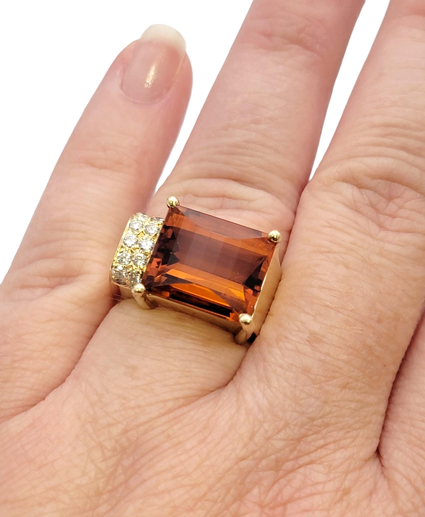 Contemporary Rectangular Cut Citrine and Off-Set Diamond Squared Band Ring For Sale 6