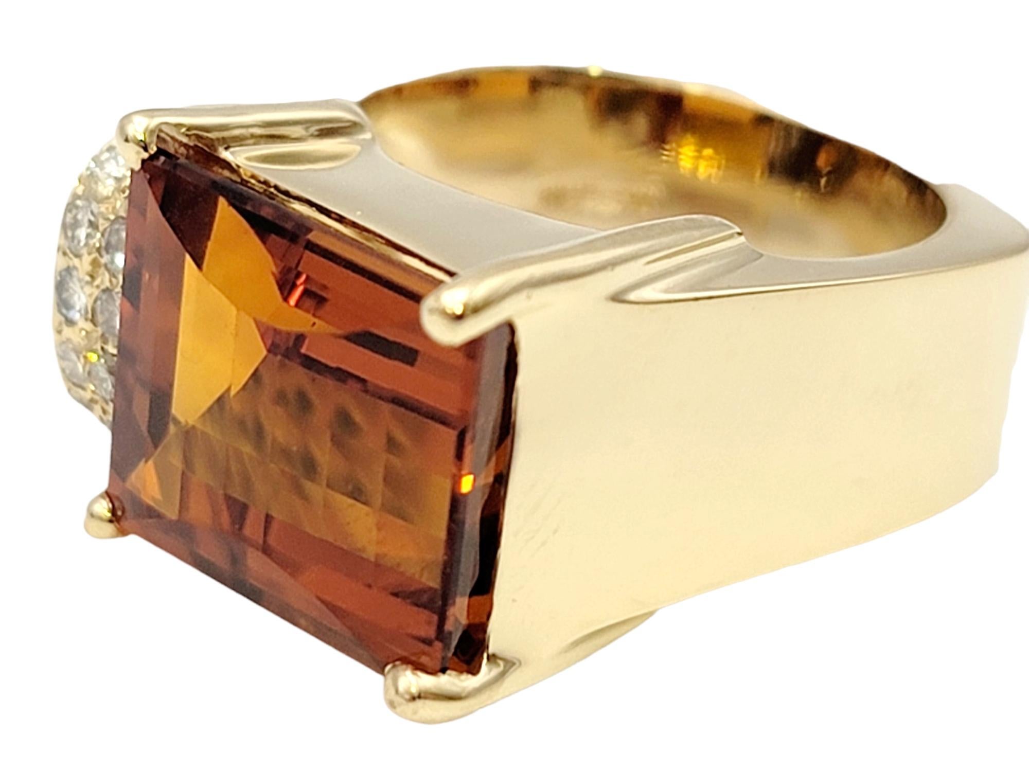 Contemporary Rectangular Cut Citrine and Off-Set Diamond Squared Band Ring In Good Condition For Sale In Scottsdale, AZ
