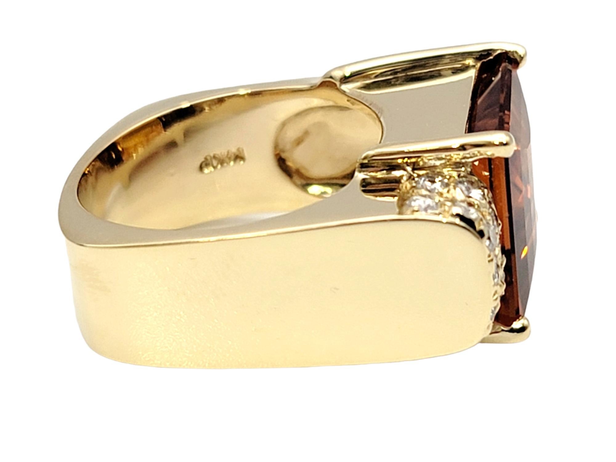 Contemporary Rectangular Cut Citrine and Off-Set Diamond Squared Band Ring For Sale 2