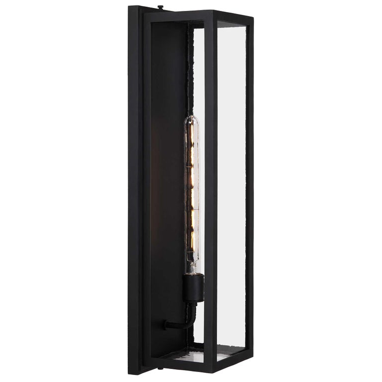 Outdoor Wrought Iron Wall Lantern With Glass - 25cm, LED Compatible, IP55, Black