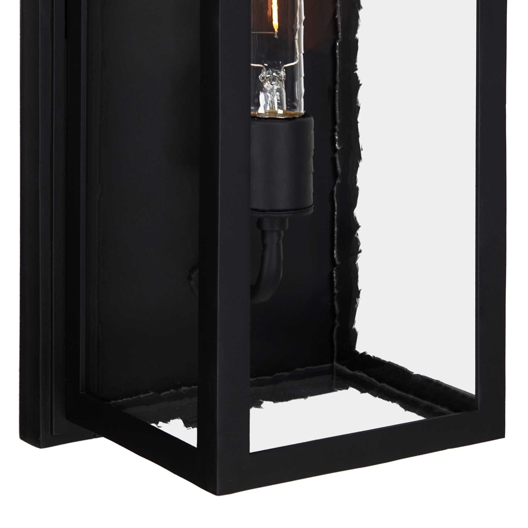 Forged Contemporary Rectangular Exterior Wrought Iron Lantern, Antique Glass For Sale