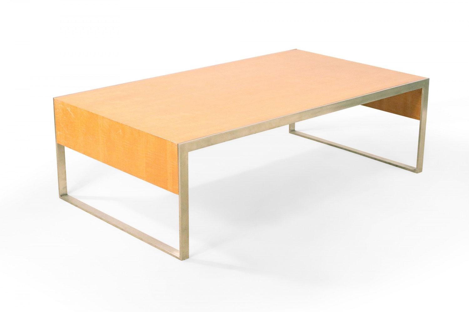 Moderne Contemporary Rectangular Maple and Steel Coffee Table en vente