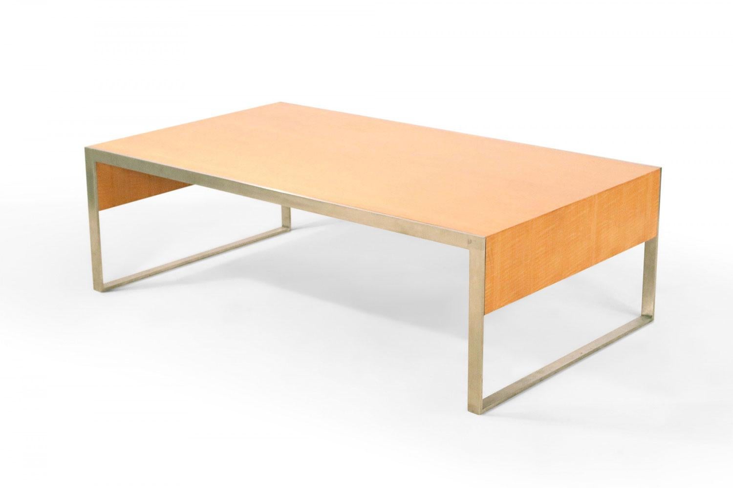 Contemporary Rectangular Maple and Steel Coffee Table Bon état - En vente à Queens, NY