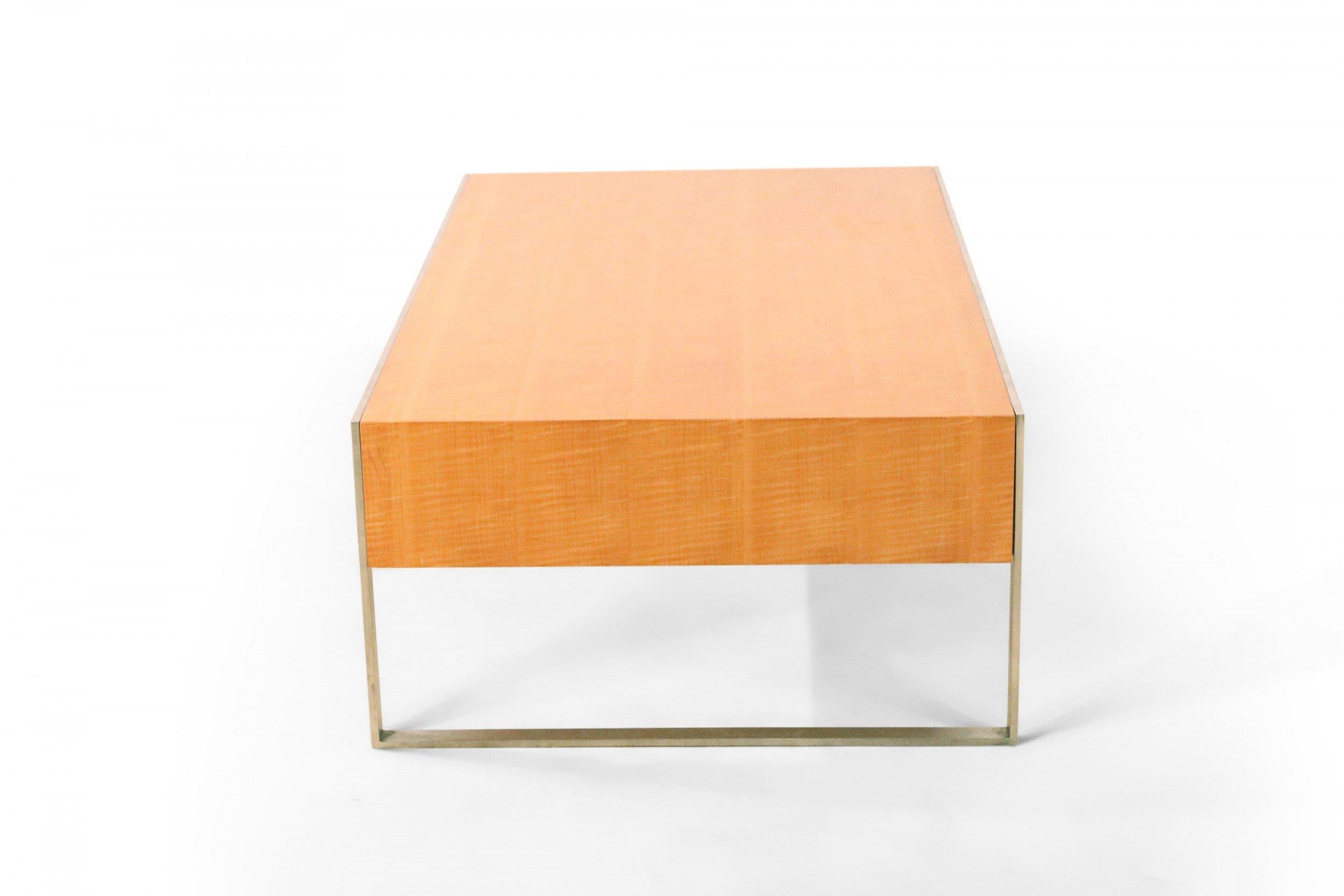 Maple Table Rectangular Column Contemporary Rectangular Maple and Steel Coffee Table For Sale at 1stDibs