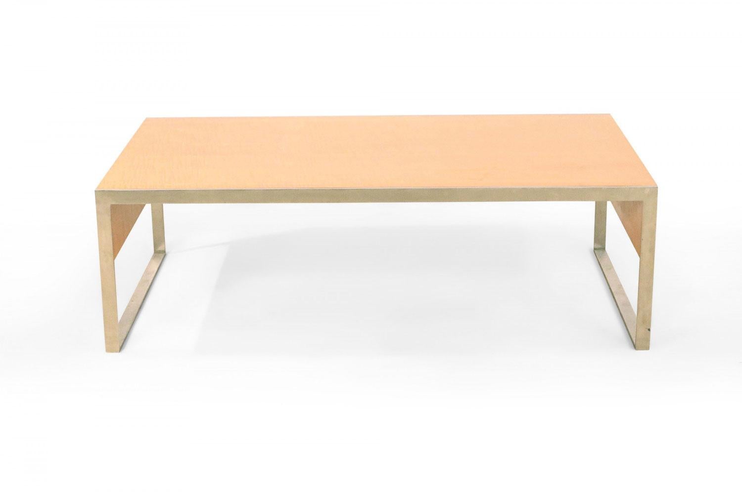 Contemporary Rectangular Maple and Steel Coffee Table en vente 1