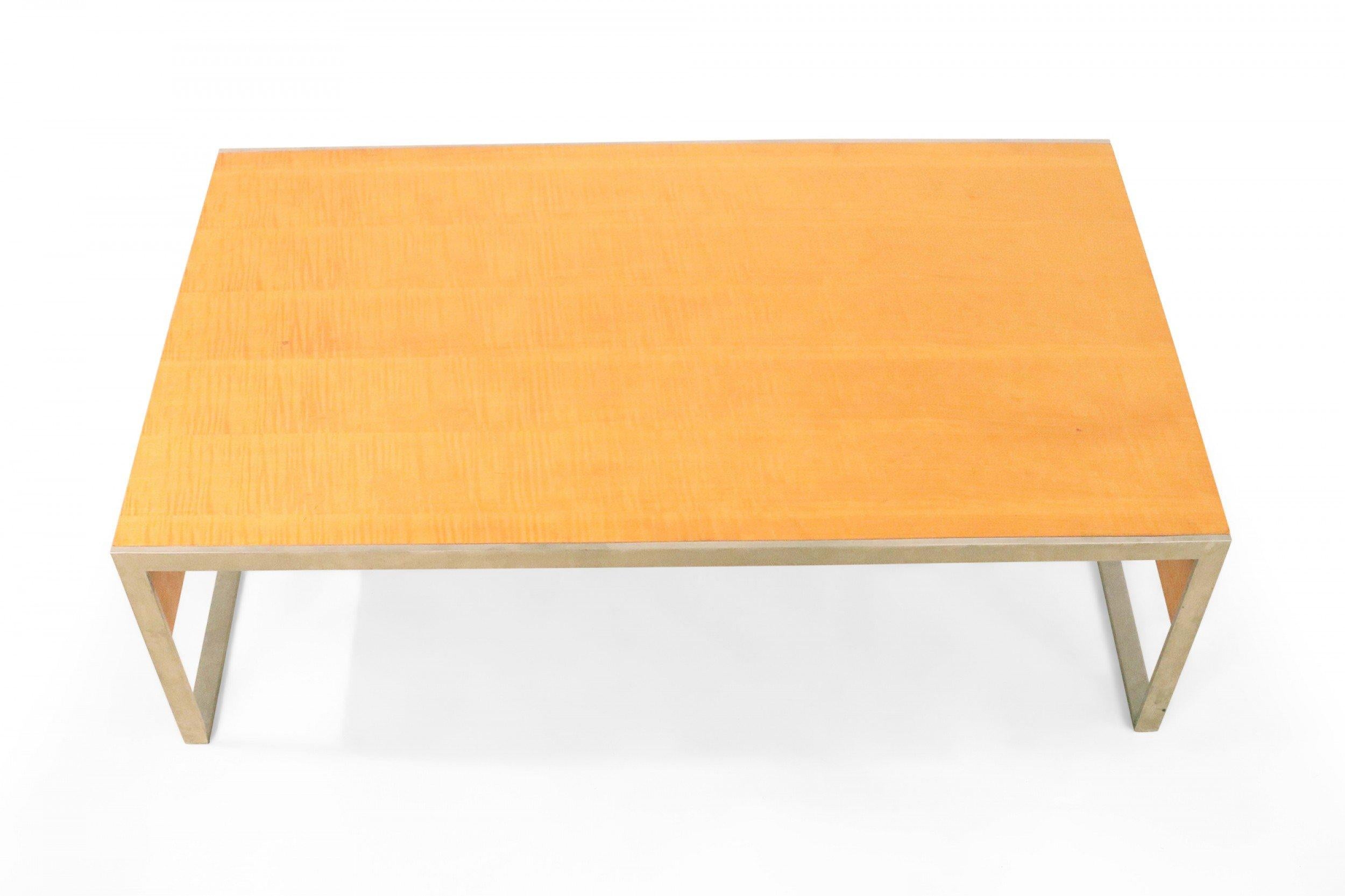 Contemporary Rectangular Maple and Steel Coffee Table For Sale 1