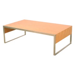 Contemporary Rectangular Maple and Steel Coffee Table