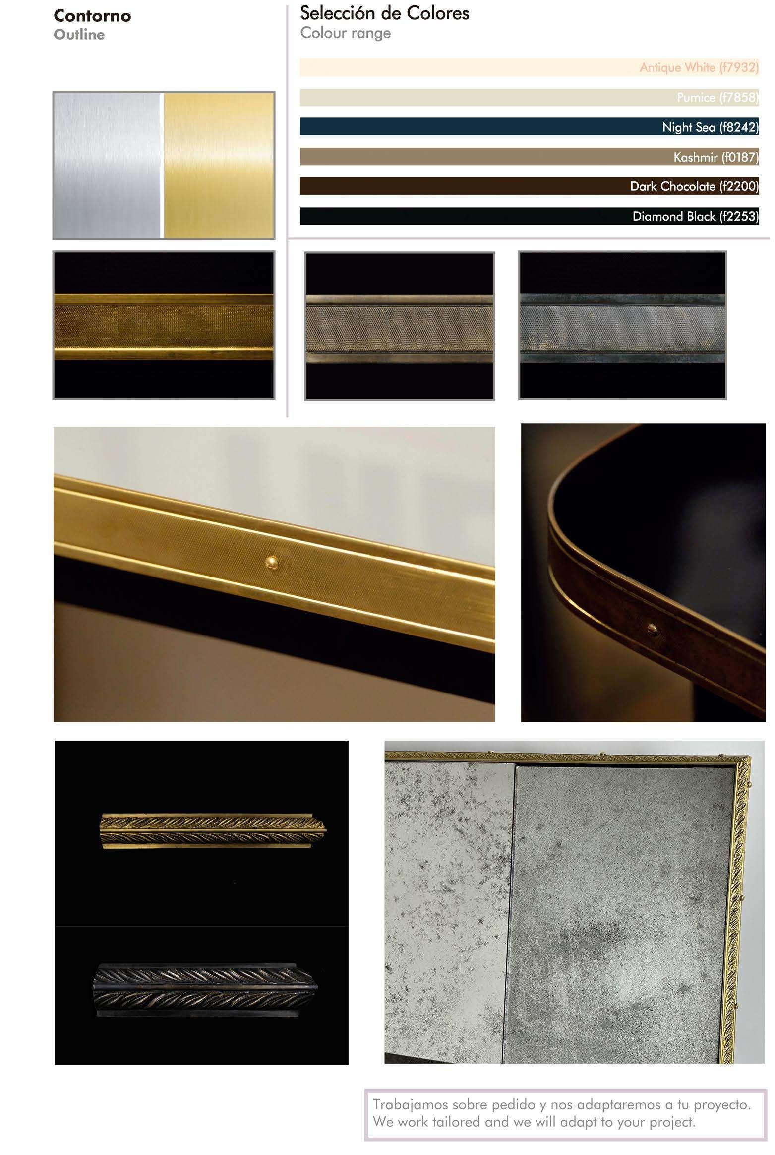 Contemporary Rectangular Mirror Round Edges & Embossed Brass Frame XXL For Sale 7