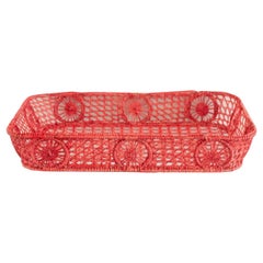 Bandeja rectangular contemporánea de ratán en coral con esquinas redondeadas