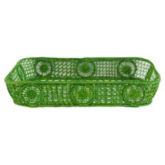 Contemporary Rectangular Rattan Serving Tray in Green with Rounded Corners