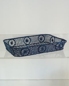 Contemporary Rectangular Rattan Serving Tray in Navy with Rounded Corners