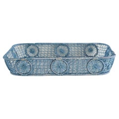 Vassoio rettangolare contemporaneo in rattan blu cielo con angoli arrotondati