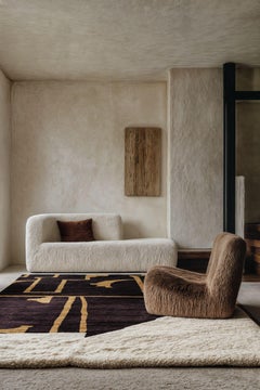 Contemporary Rectangular Rug Abstract Pattern Black, Yellow Mustard & Neutral