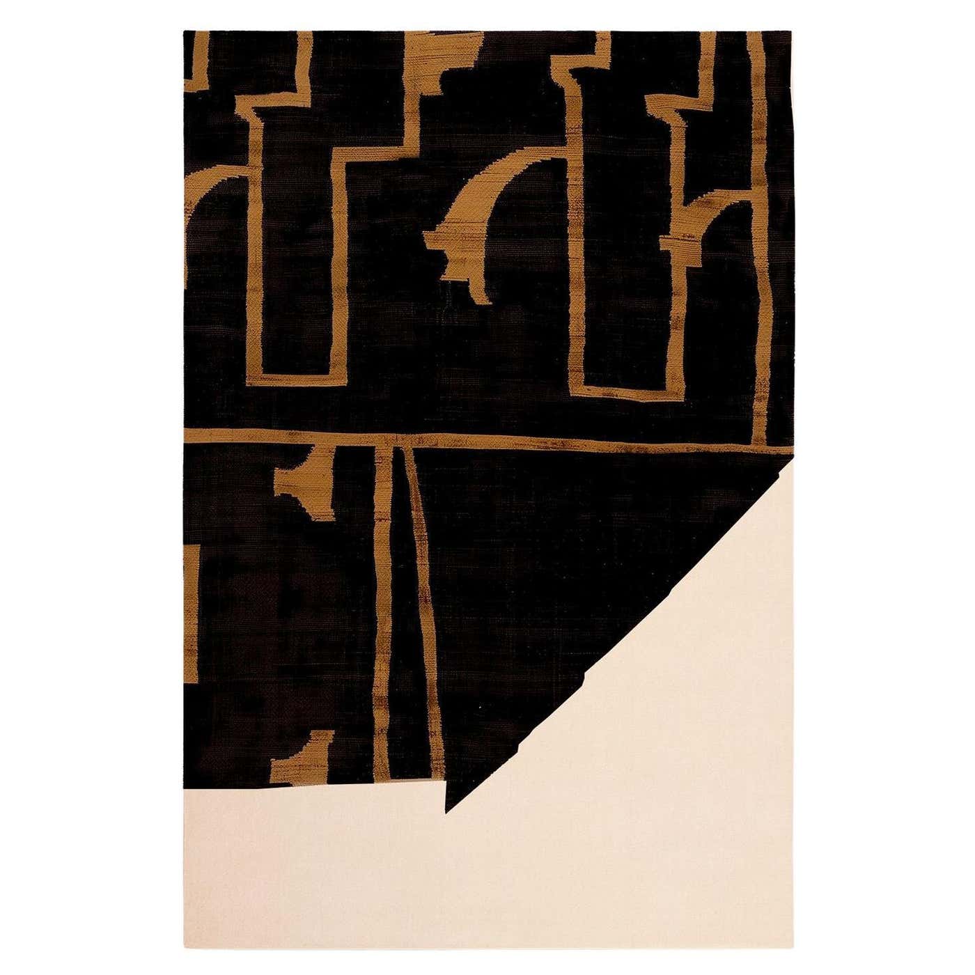 Contemporary Rectangular Rug Abstract Pattern Black, Yellow Mustard and ...