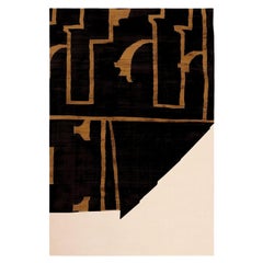 Tapis rectangulaire contemporain Motif abstrait Noir, jaune, moutarde et neutre