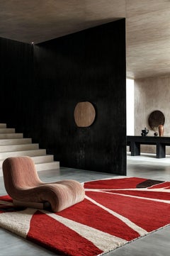 Contemporary Rectangular Rug Geometric Floral Pattern Dark Red, White, Black