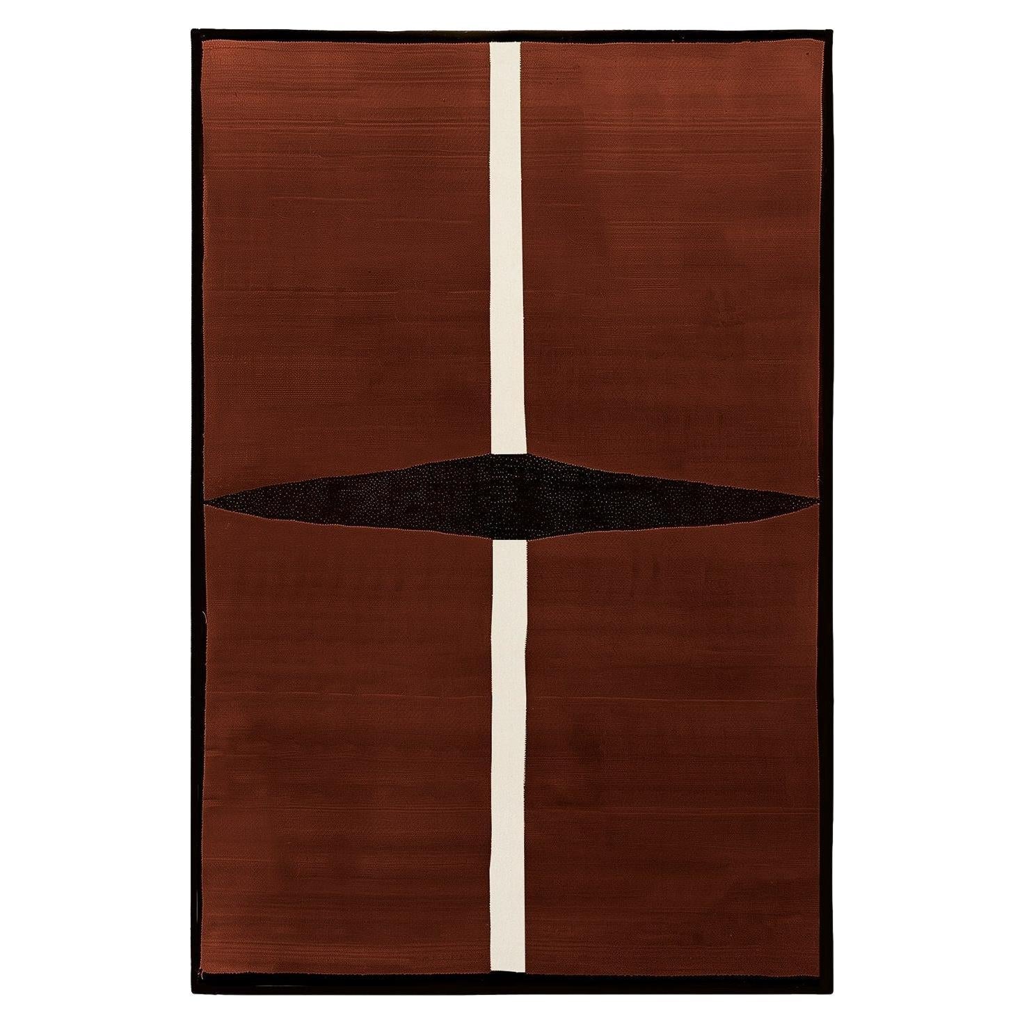 Alfombra Rectangular Contemporánea Patrón Geométrico Marrón, Rojo Oscuro, Negro y Blanco