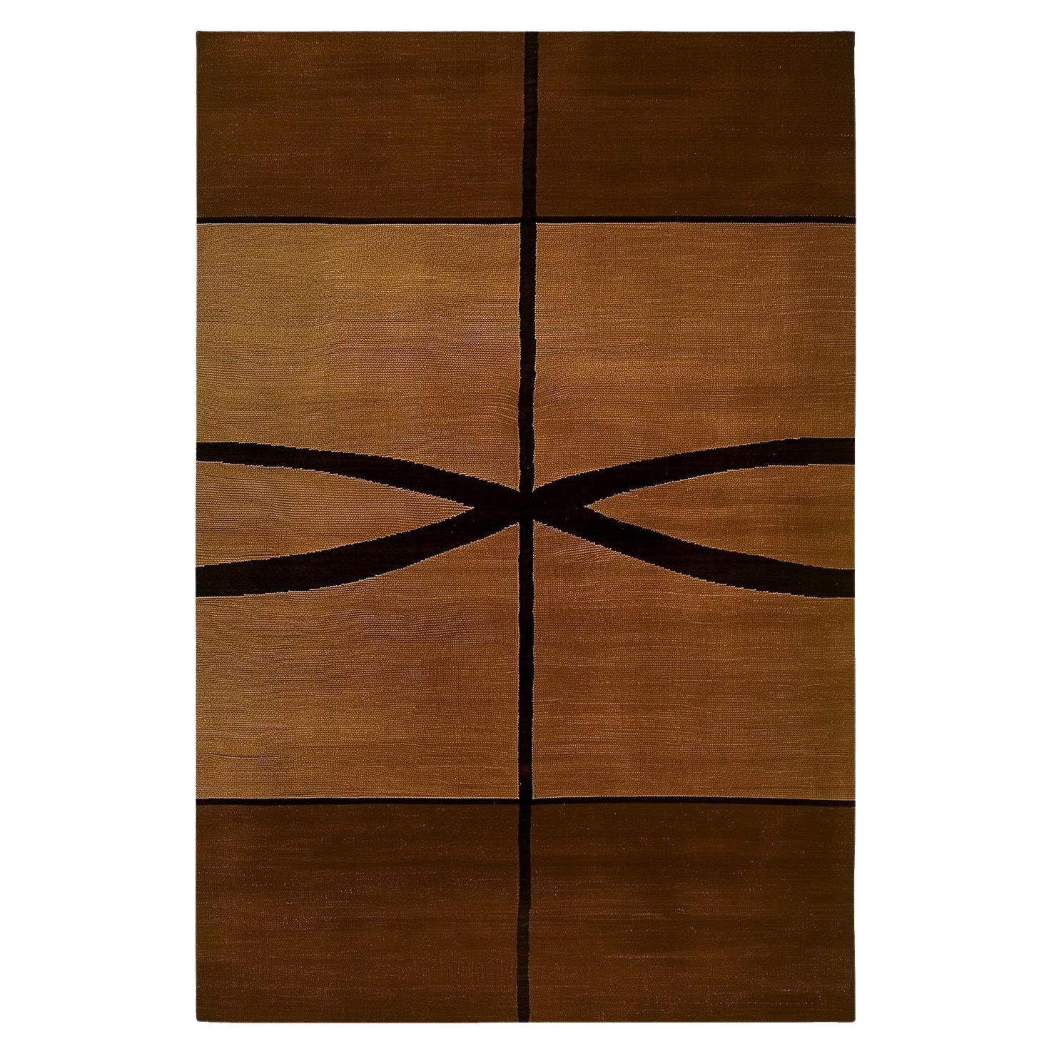 Contemporary Rectangular Rug Modern Pattern Brown, Yellow Mustard & Neutral