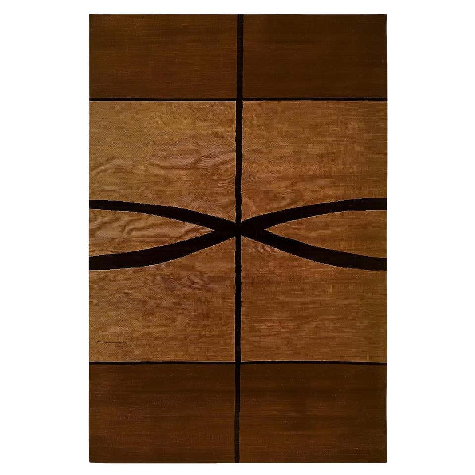 Contemporary Rectangular Rug Abstract Pattern Black, Yellow Mustard and ...