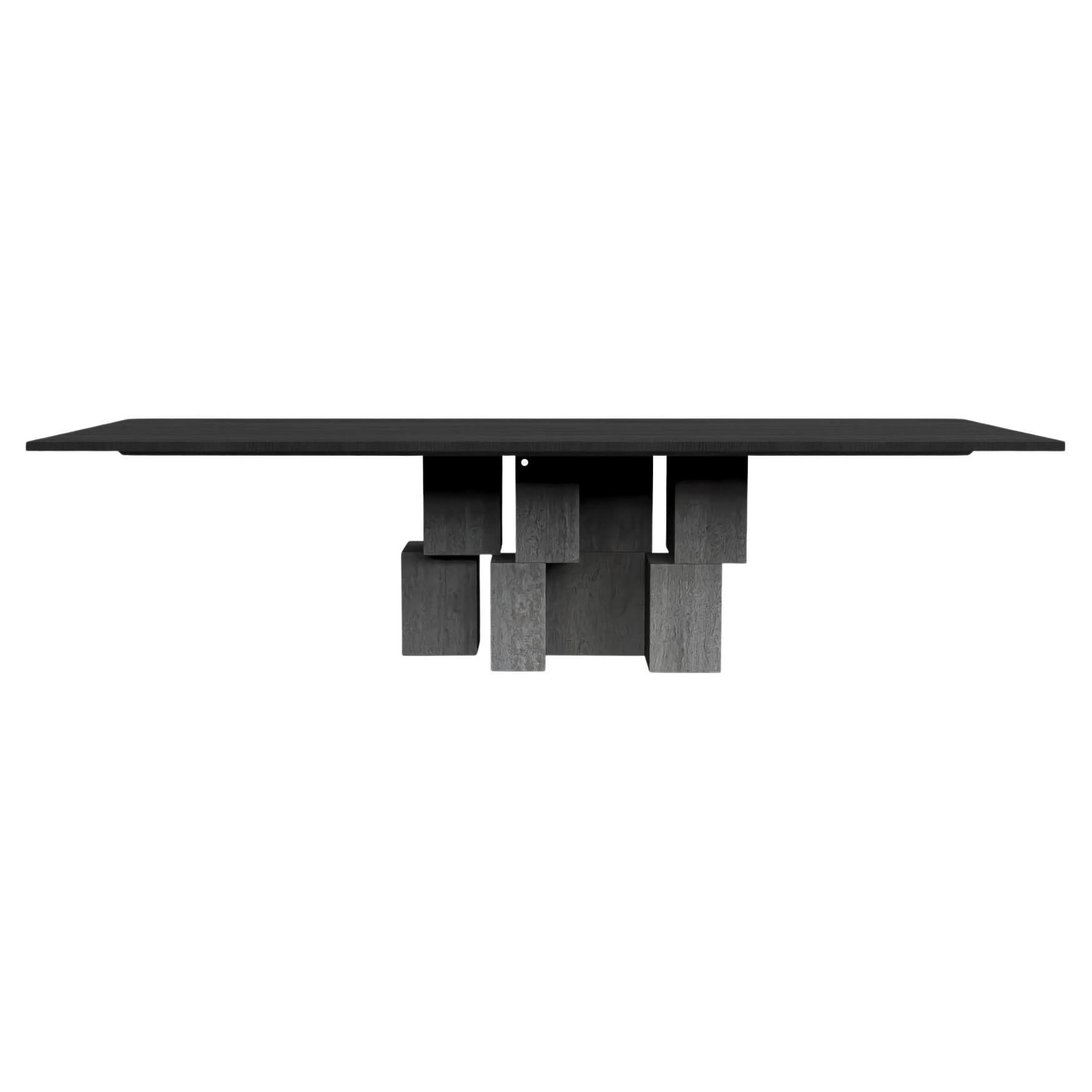 contemporary rectangular table in black stained ash wood and travertine For Sale