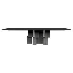 contemporary rectangular table in black stained ash wood and travertine
