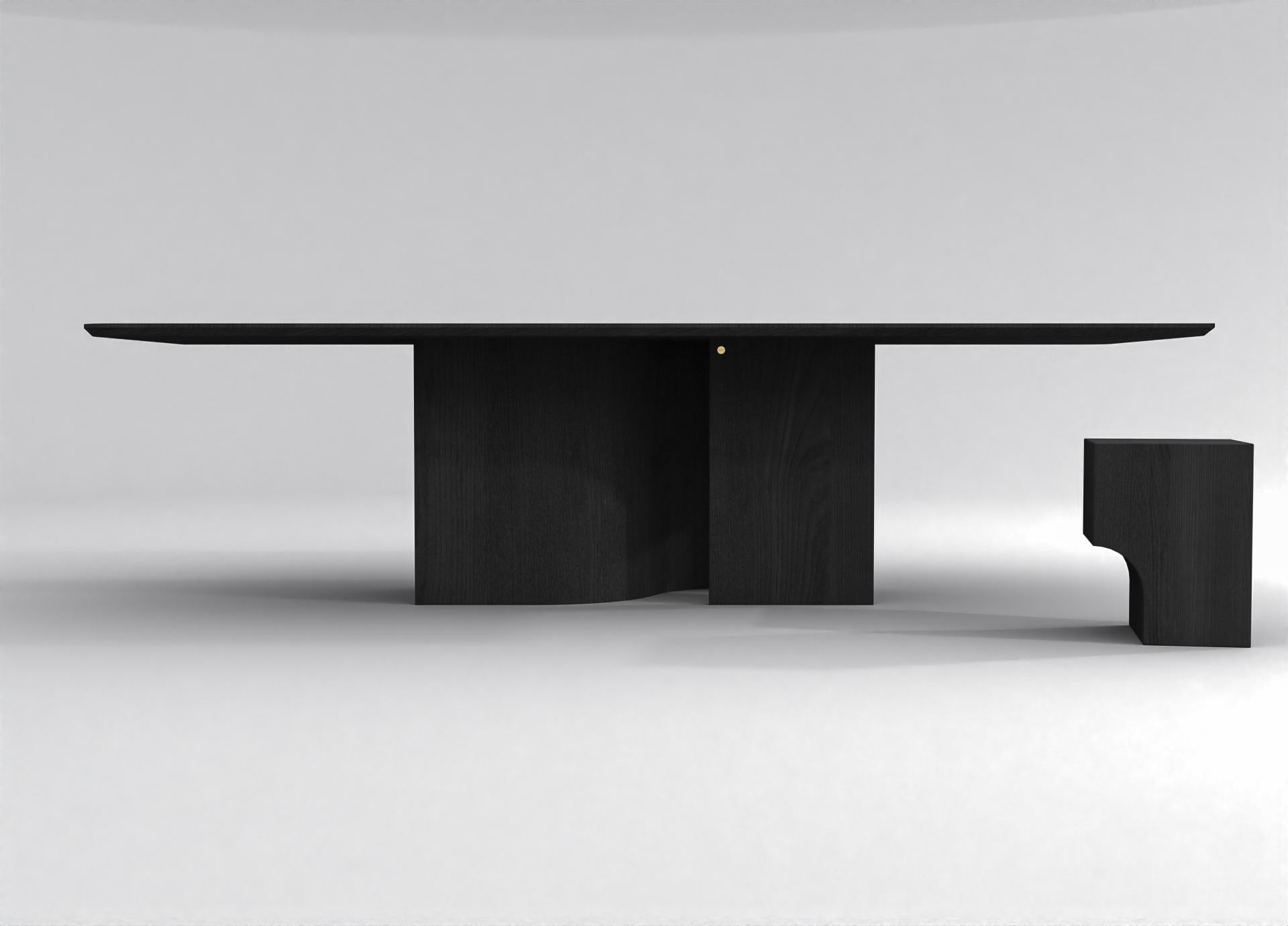 Belgian contemporary rectangular table in black stained ash wood - barh shadow table For Sale