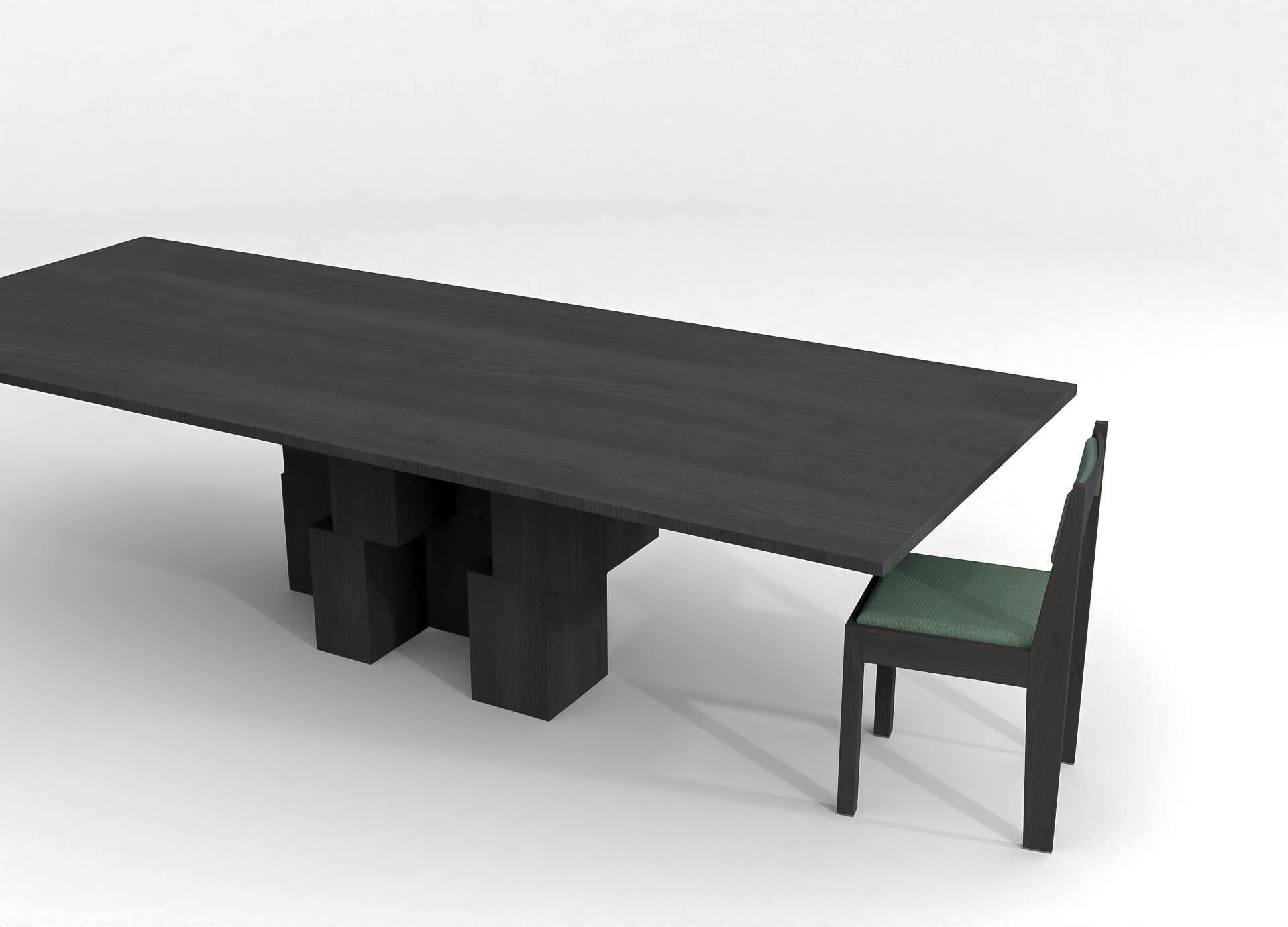 The barh skyline table is an architecture inspired table. The base is formed by a composition of archetypal volumes that becomes an interesting structure due to the use of depth and shadow. The design combined with pure materials makes for a
