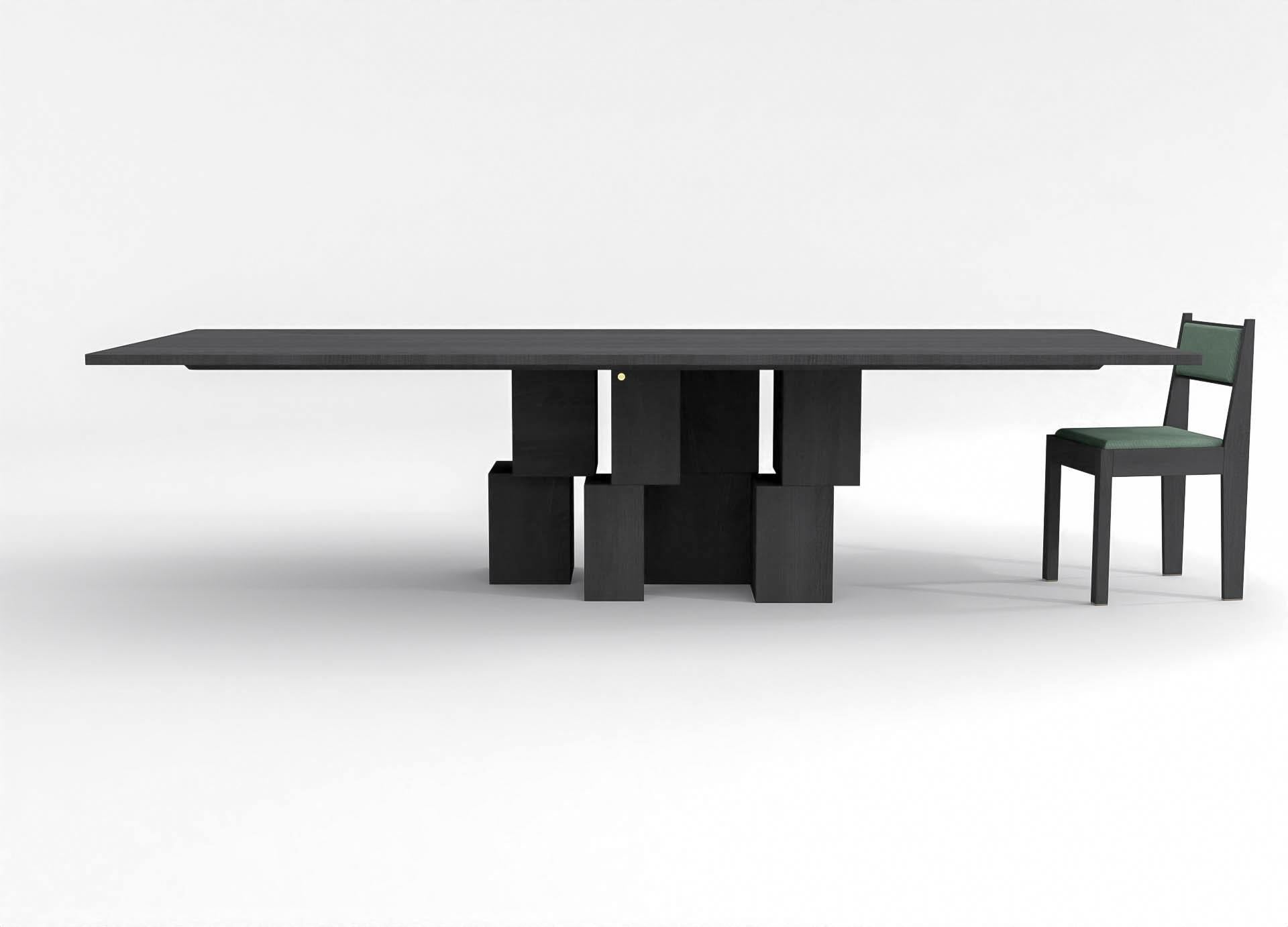 Brutalist contemporary rectangular table in black stained ash wood - barh skyline table For Sale