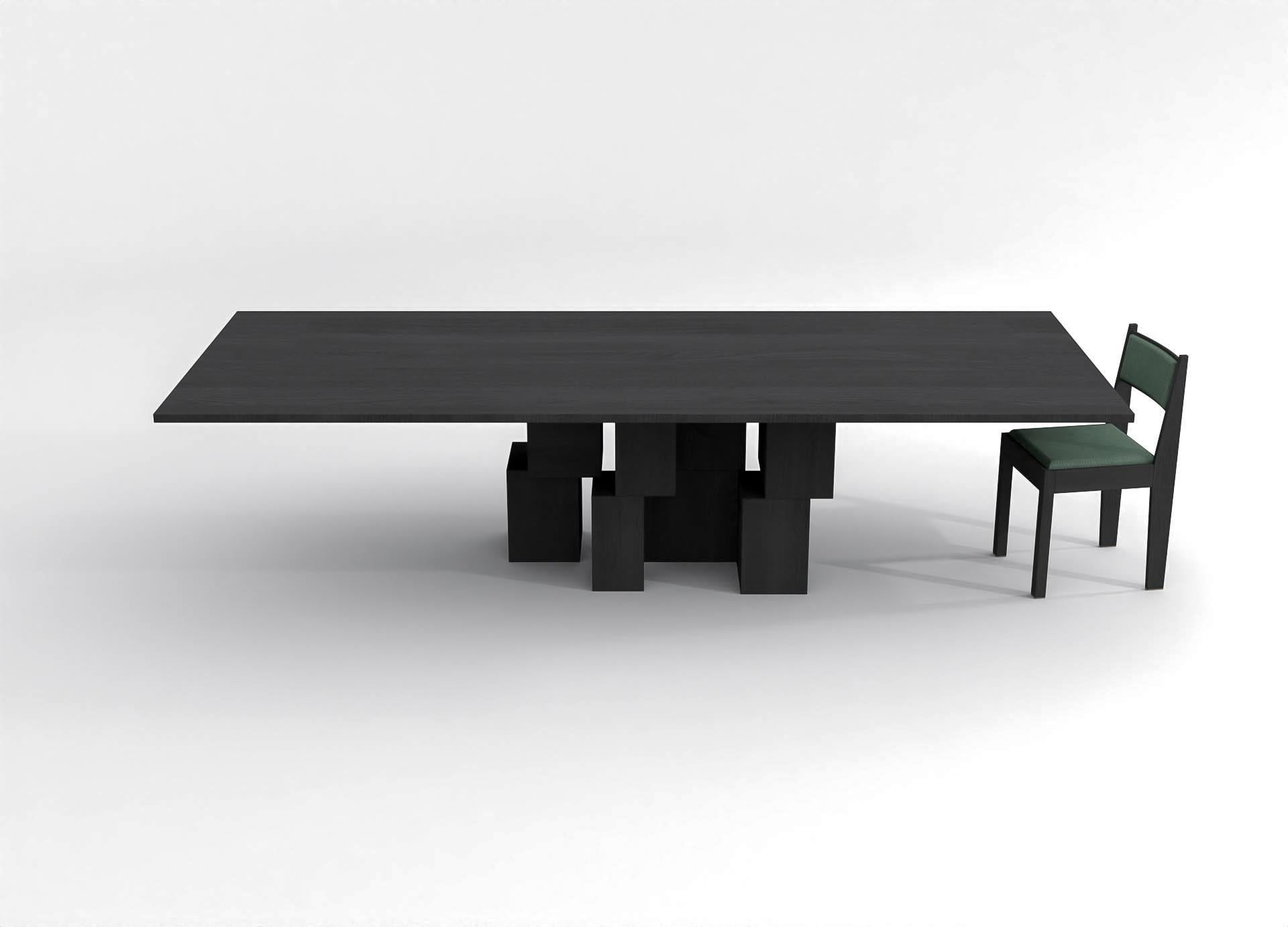 Belgian contemporary rectangular table in black stained ash wood - barh skyline table For Sale