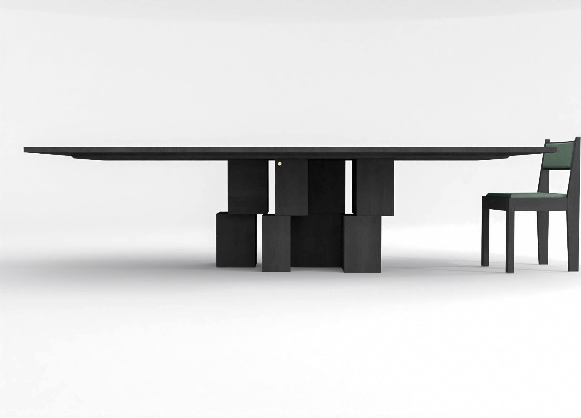 Stained contemporary rectangular table in black stained ash wood - barh skyline table For Sale