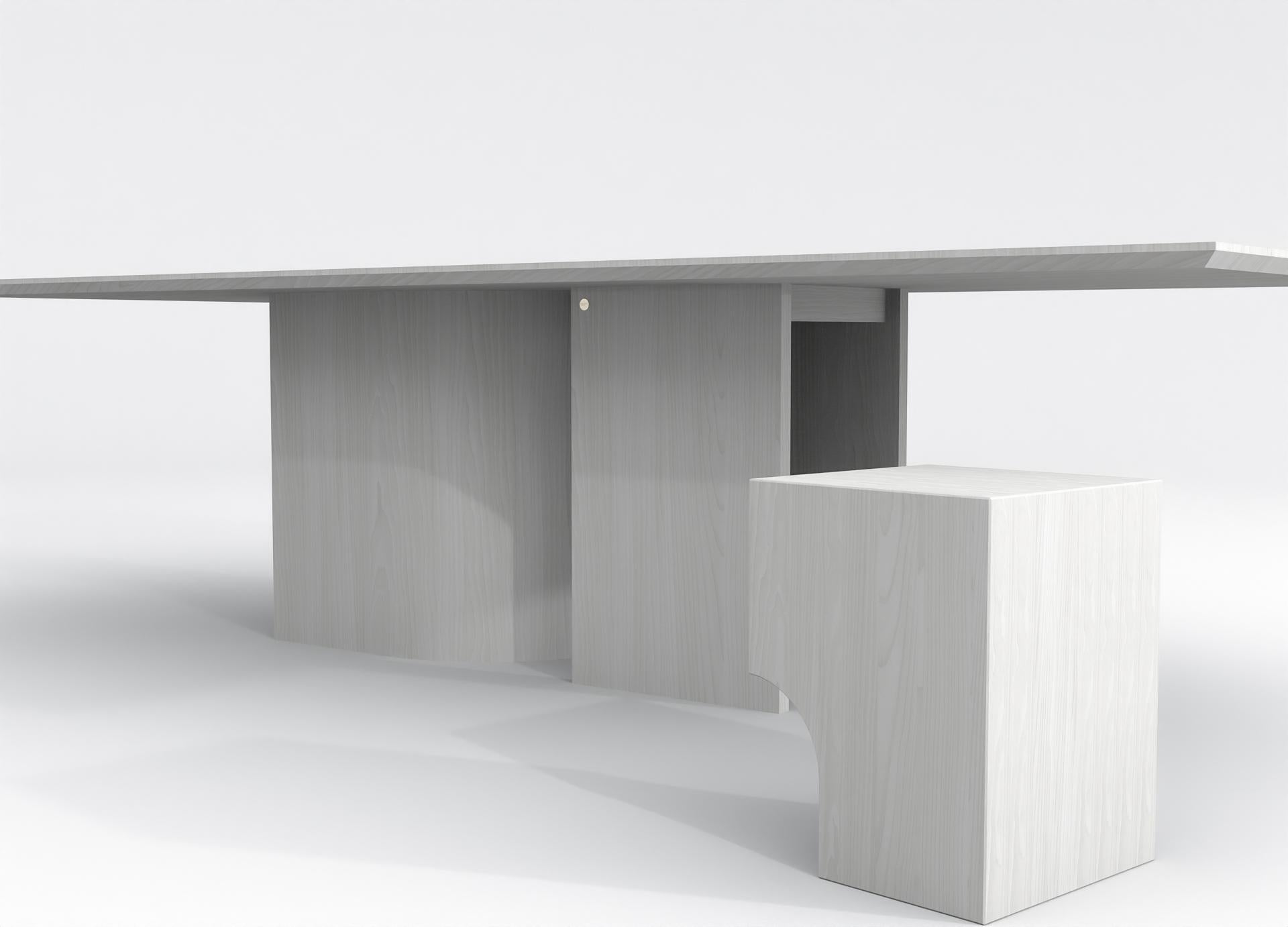 Belgian contemporary rectangular table in whitewashed ash wood - barh shadow table For Sale