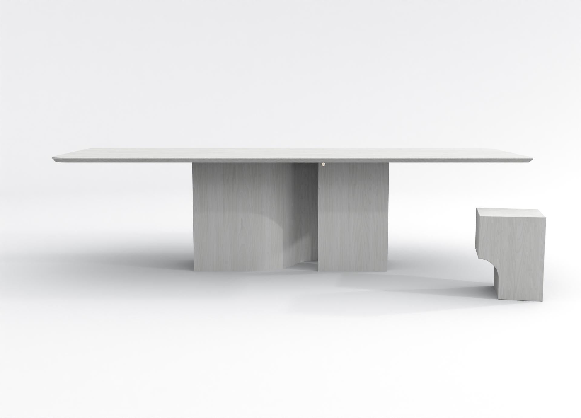 Stained contemporary rectangular table in whitewashed ash wood - barh shadow table For Sale
