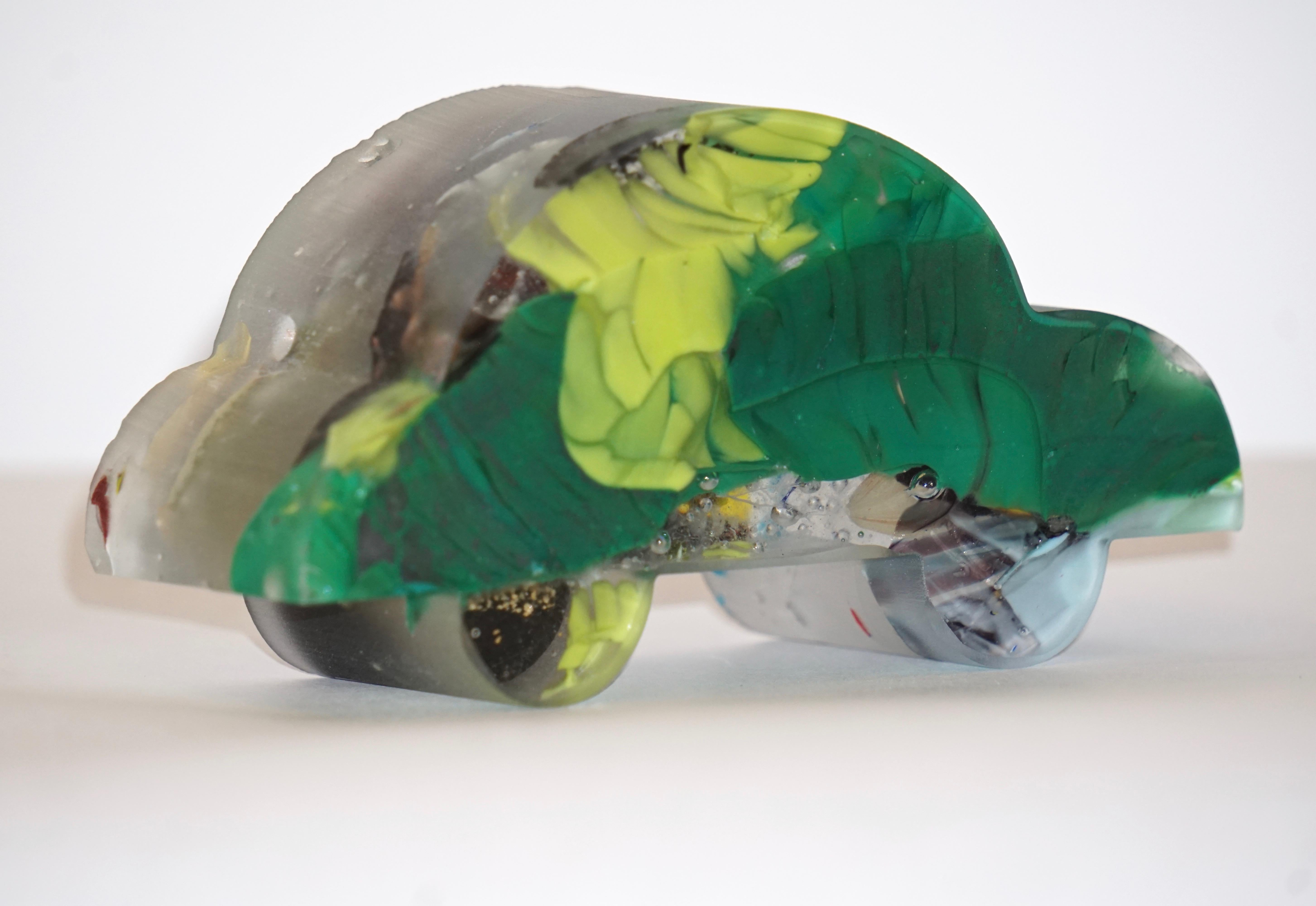 Organic Modern Contemporary Recycled Blue Green Yellow Murano Glass Decorative Car Sculpture