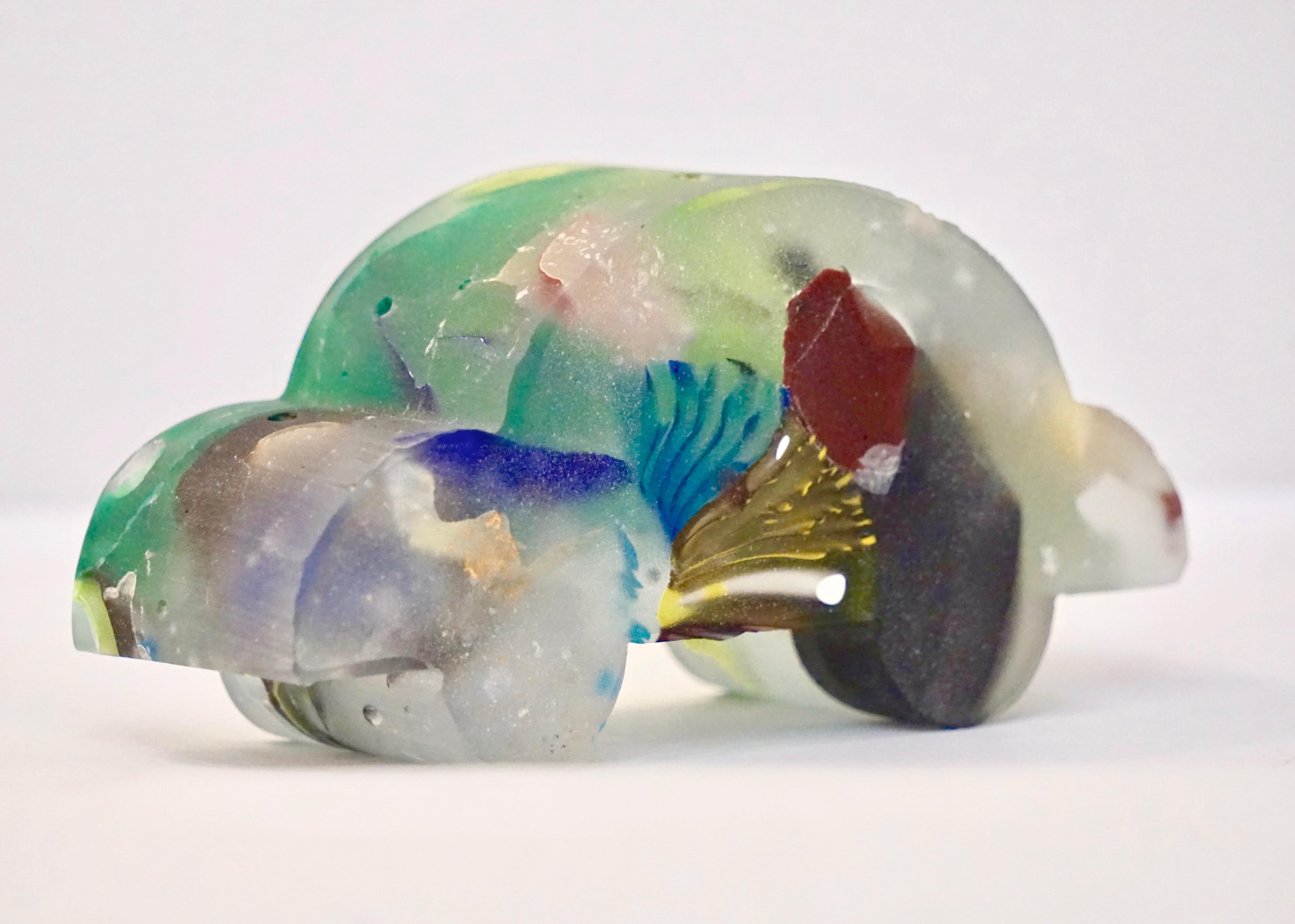 Italian Contemporary Recycled Blue Green Yellow Murano Glass Decorative Car Sculpture