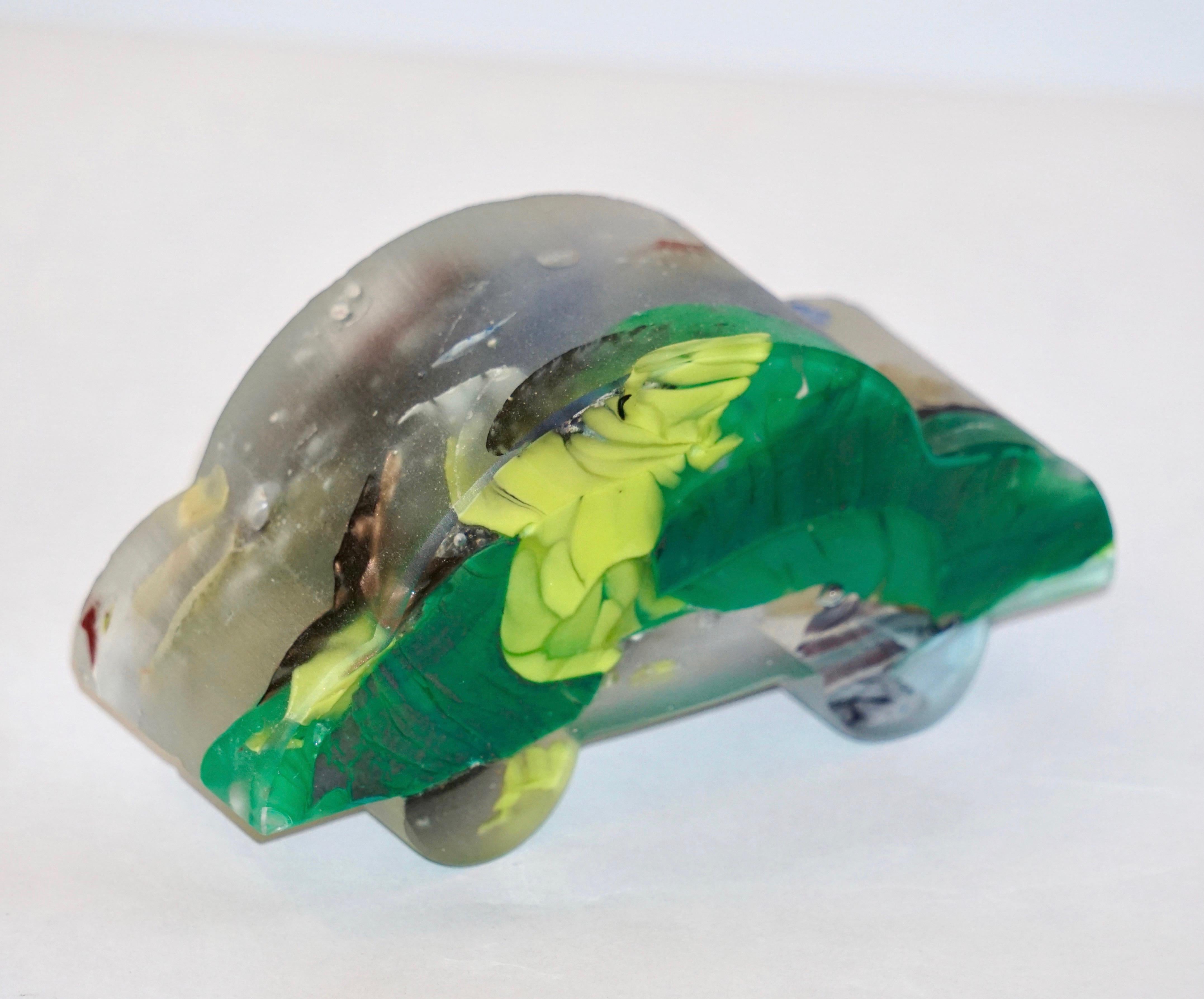 Contemporary Recycled Blue Green Yellow Murano Glass Decorative Car Sculpture 1