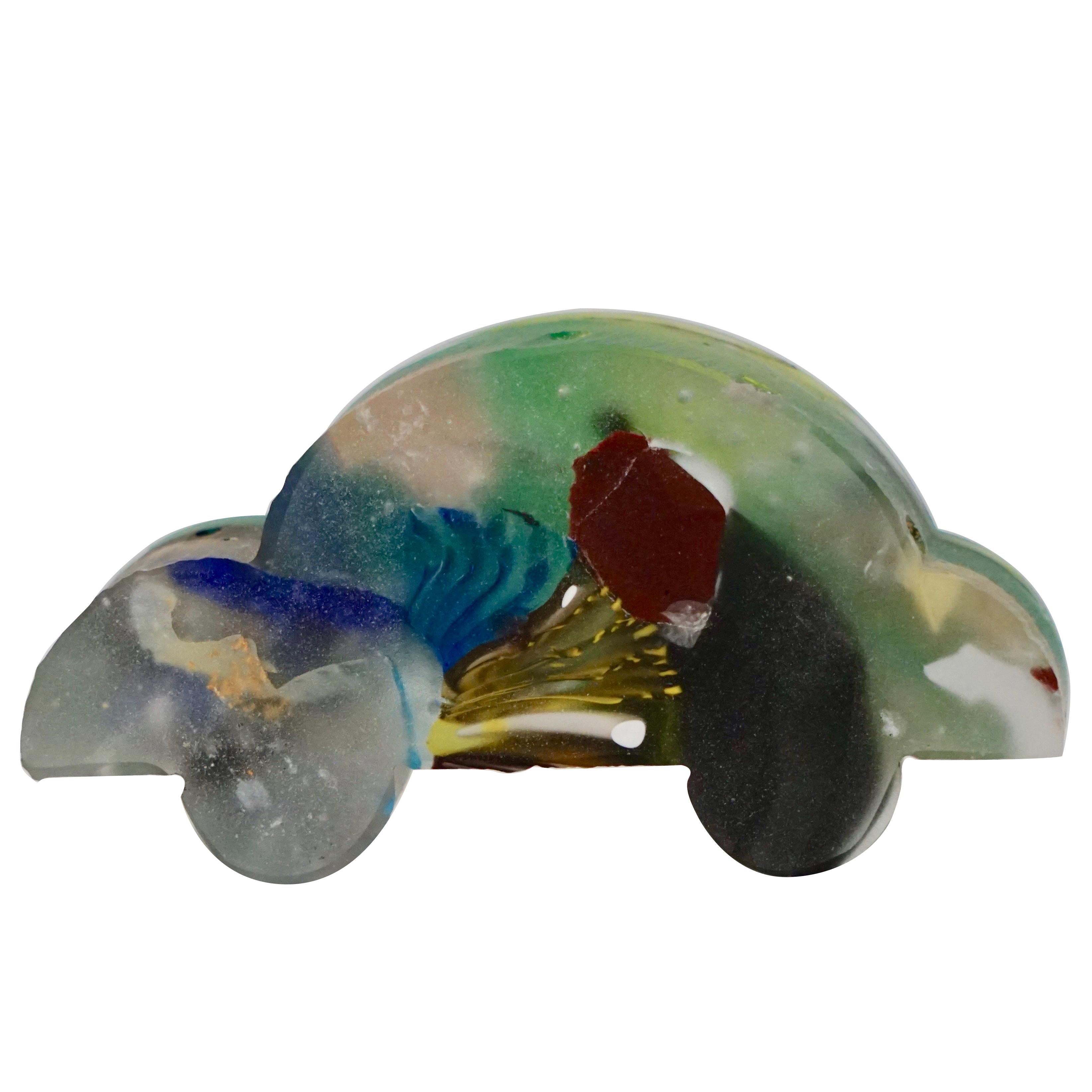 Contemporary Recycled Blue Green Yellow Murano Glass Decorative Car Sculpture