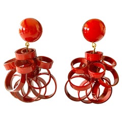 Contemporary Red Abstract Statement Earrings
