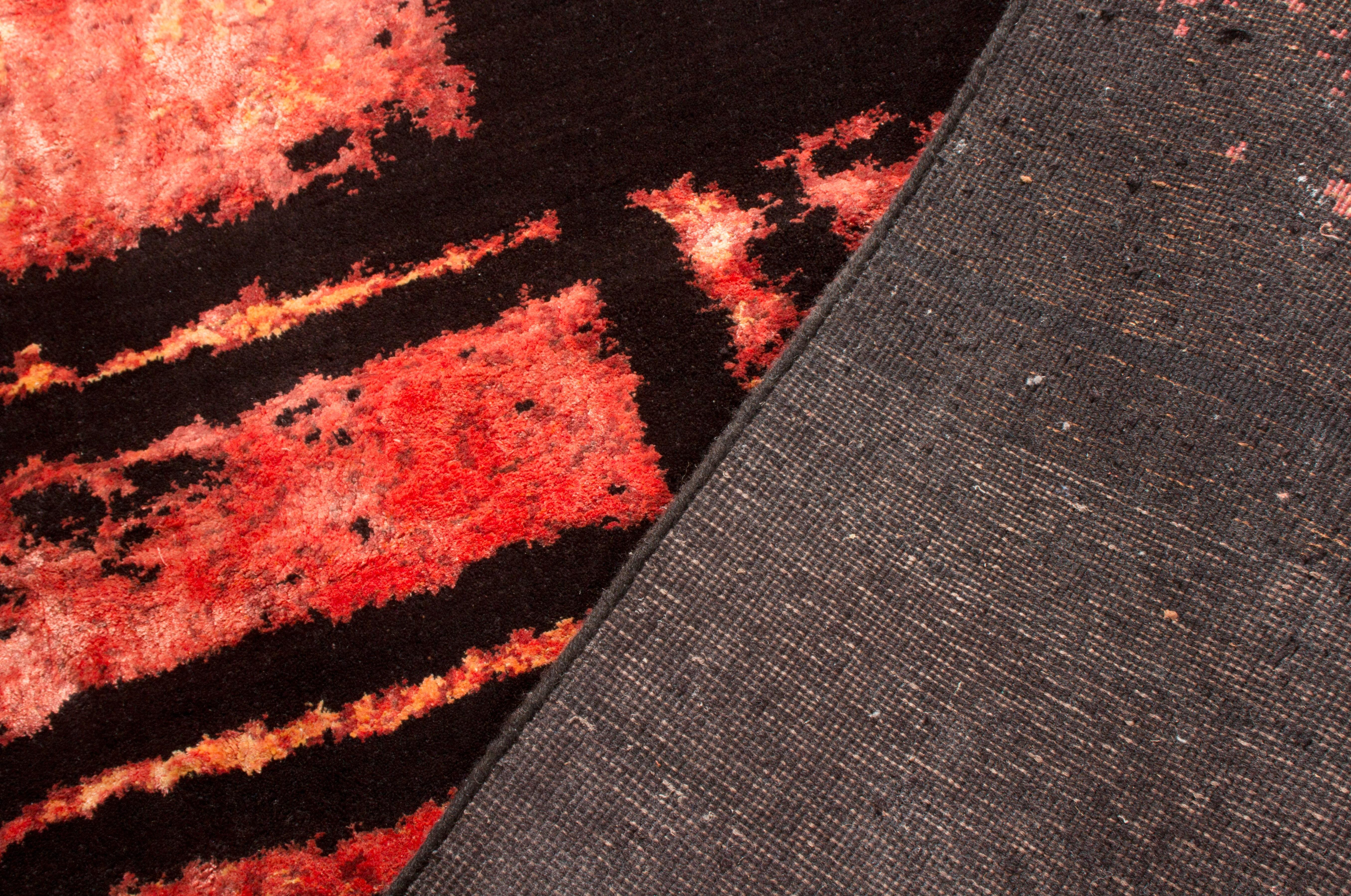 Contemporary Red and Black Wool and Silk Rug 1