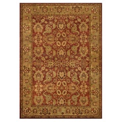 Contemporary Red and Gold Floral Hand-woven Agra Style Rug
