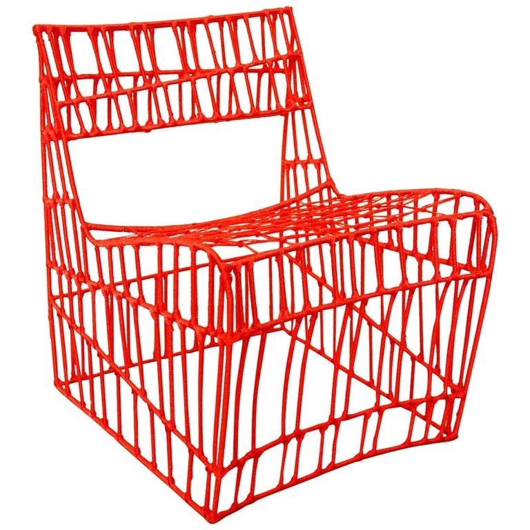 Contemporary Red Armchair from recycled metal and nylon wires by Cheick Diallo In New Condition For Sale In London, GB