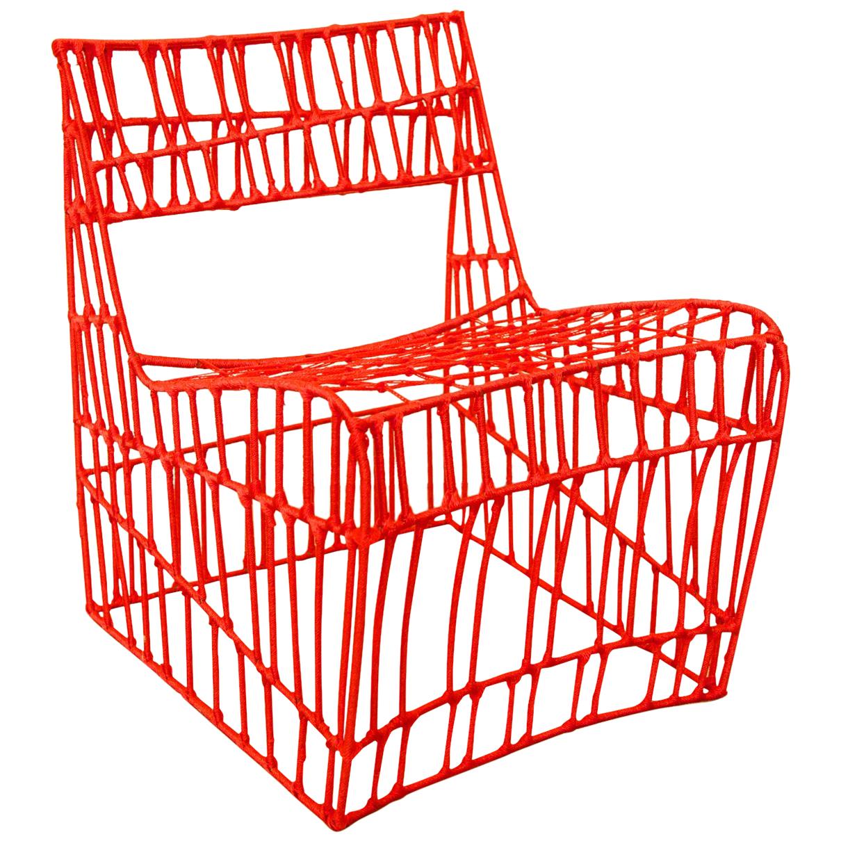 Contemporary Red Armchair from recycled metal and nylon wires by Cheick Diallo For Sale
