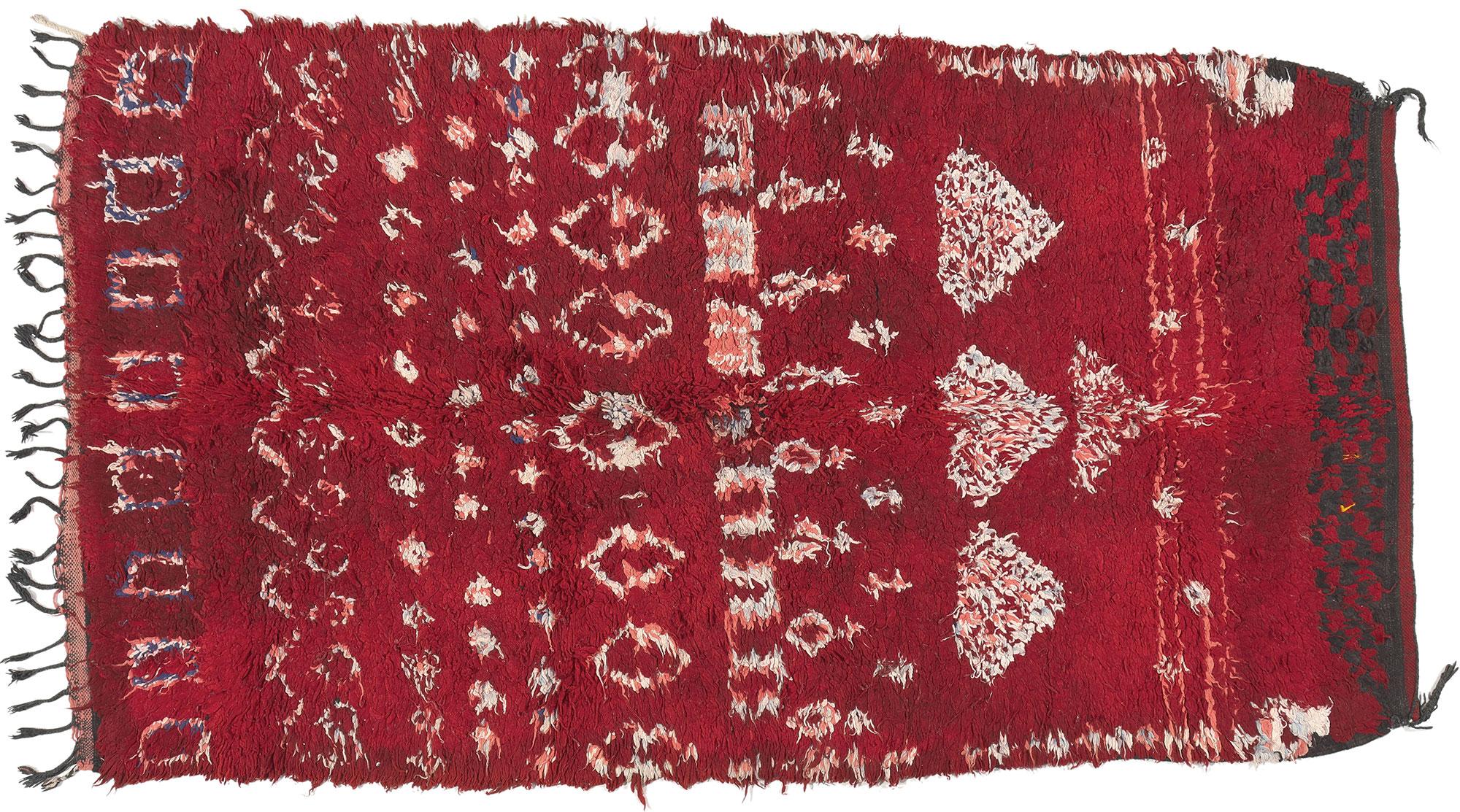 Vintage Red Talsint Moroccan Rug, Cozy Boho Chic Meets Maximalist Style For Sale 3