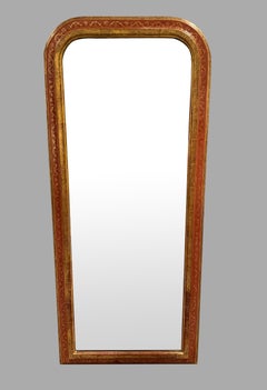 Queen Anne Style Red Gilt and Paint Mirror with Beveled Plate Twentieth Century