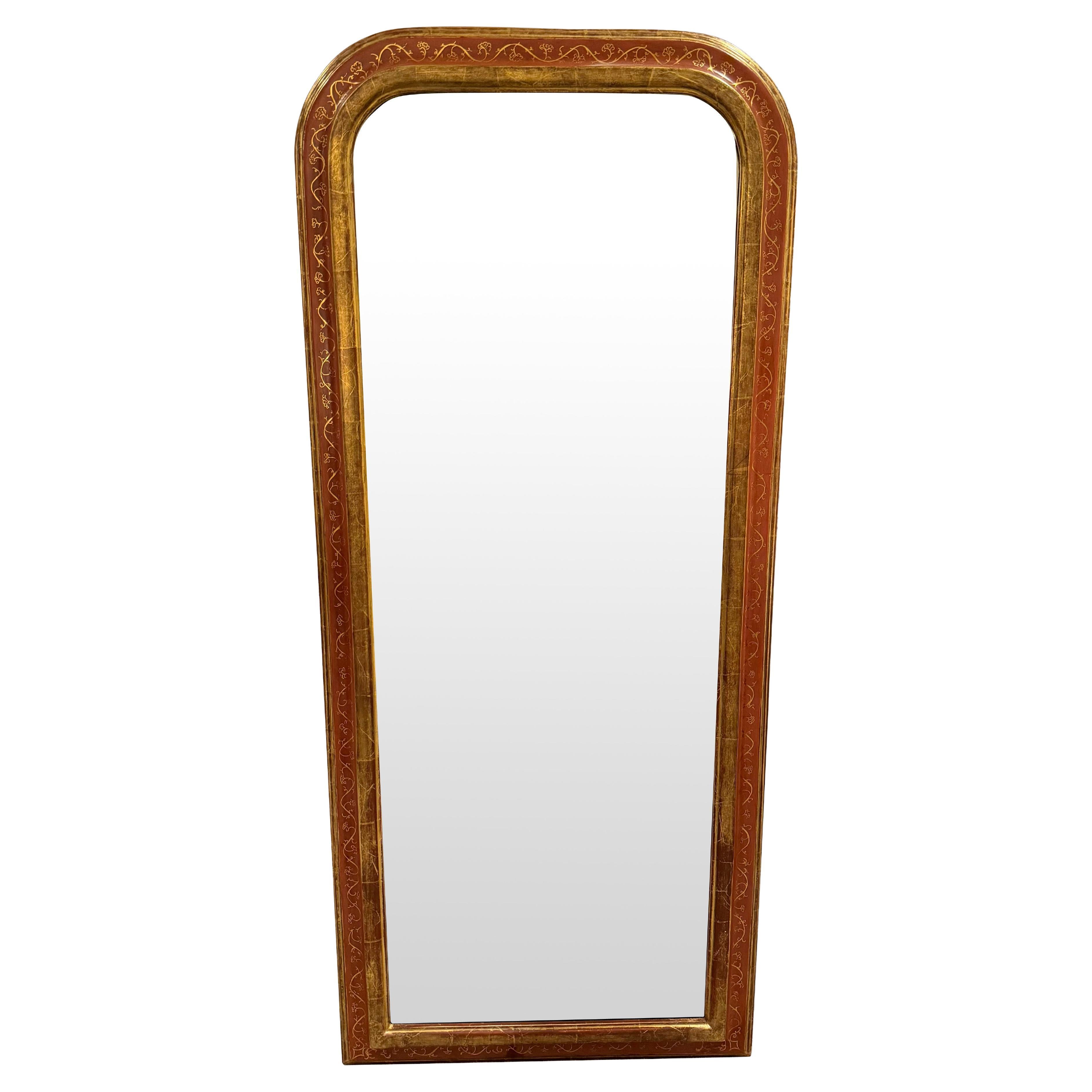 Contemporary Red Gilt and Paint Mirror with Beveled Plate