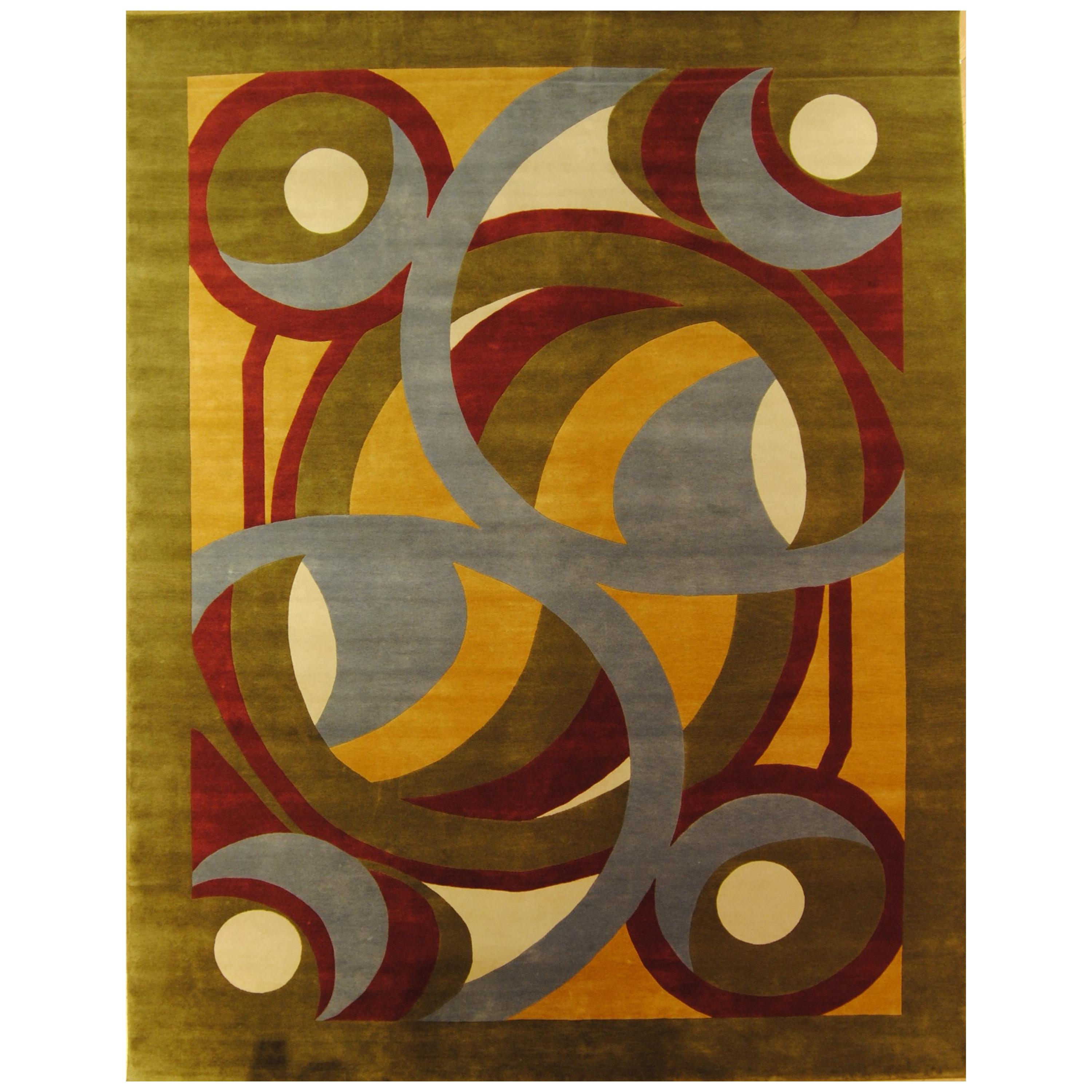 Zeitgenössischer Boralevi's Design Teppich aus natürlicher Wolle in Rot, Grün, Gelb und Grau