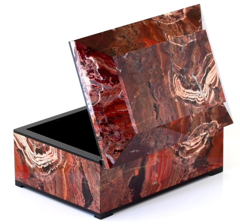 Precious Stone Contemporary Red Jasper Box with Hinged Lid