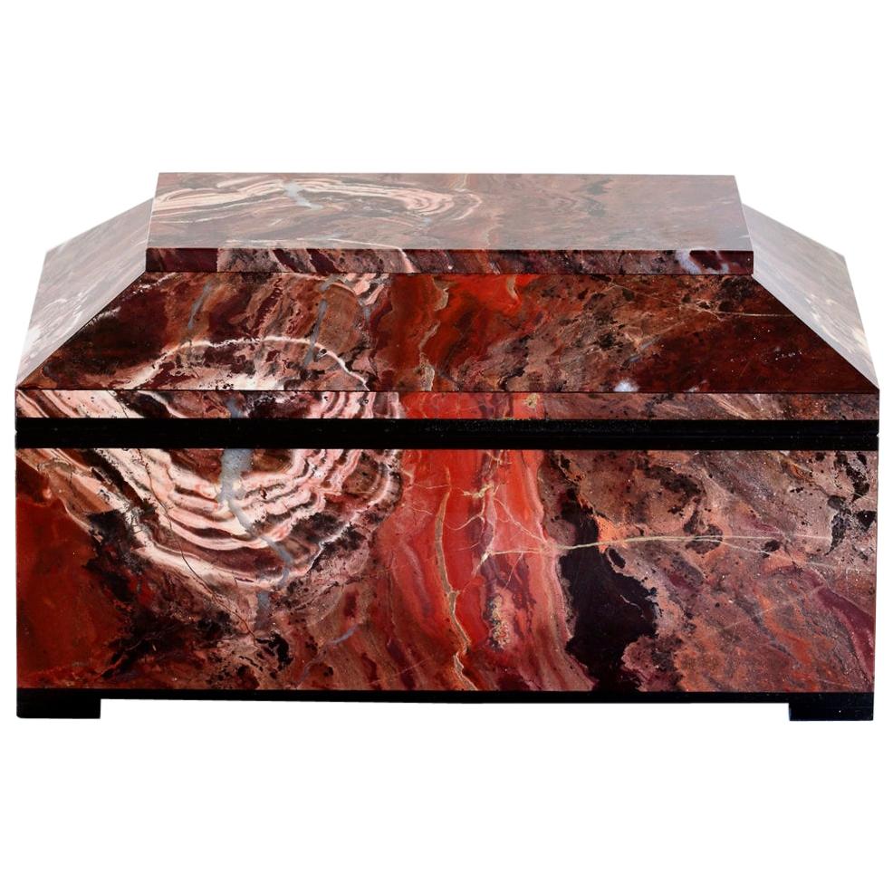 Contemporary Red Jasper Box with Hinged Lid