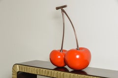 Contemporary Red Lacquer and Copper Cherries Sculpture by Robert Kuo, Limited